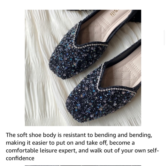 Women's Rhinestone  Square Ballet Flats Low Heel Women Wedding 7.5 Black - Picture 9 of 10